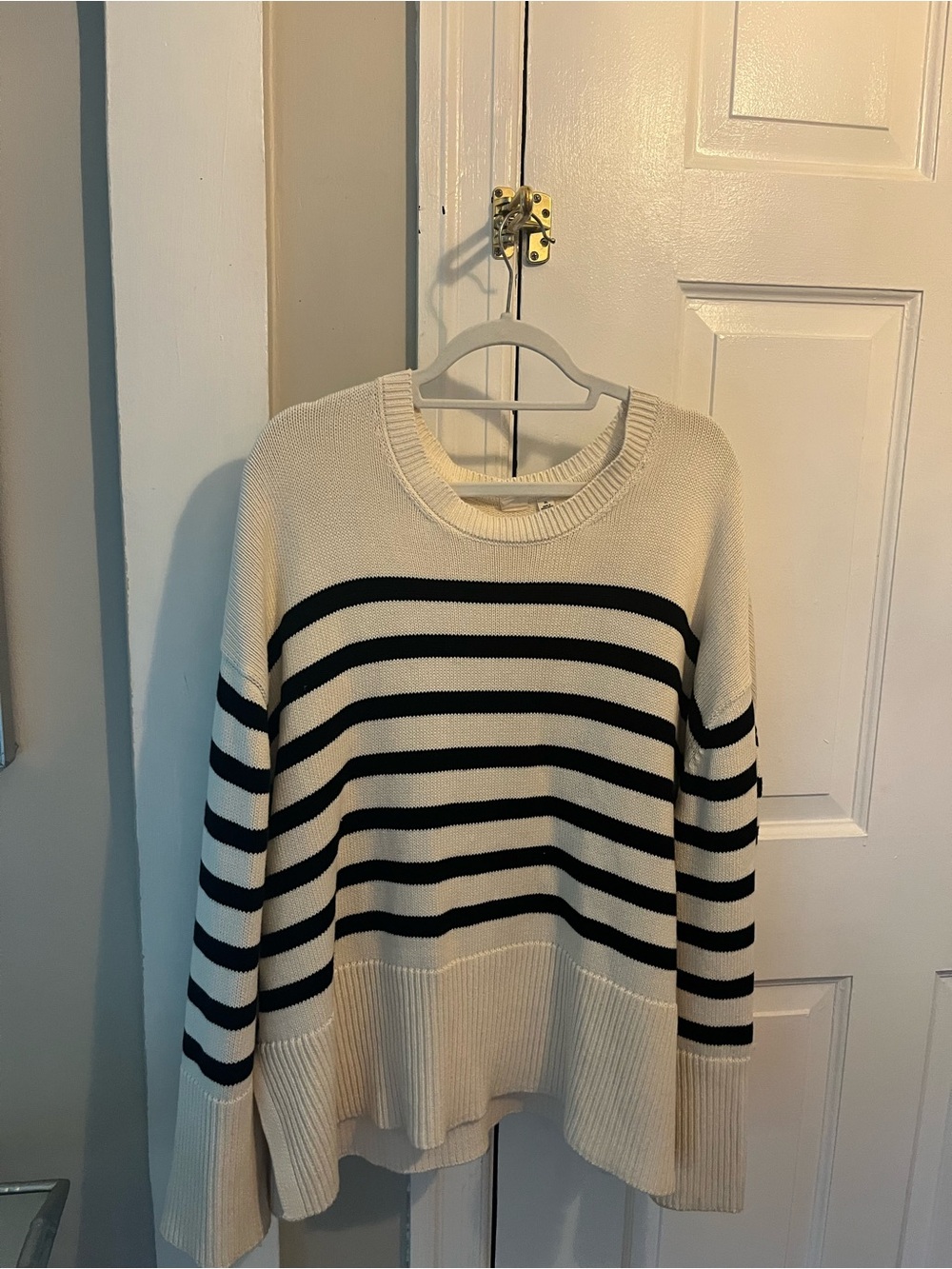 GAP Cream and Black Striped Crewneck Sweater